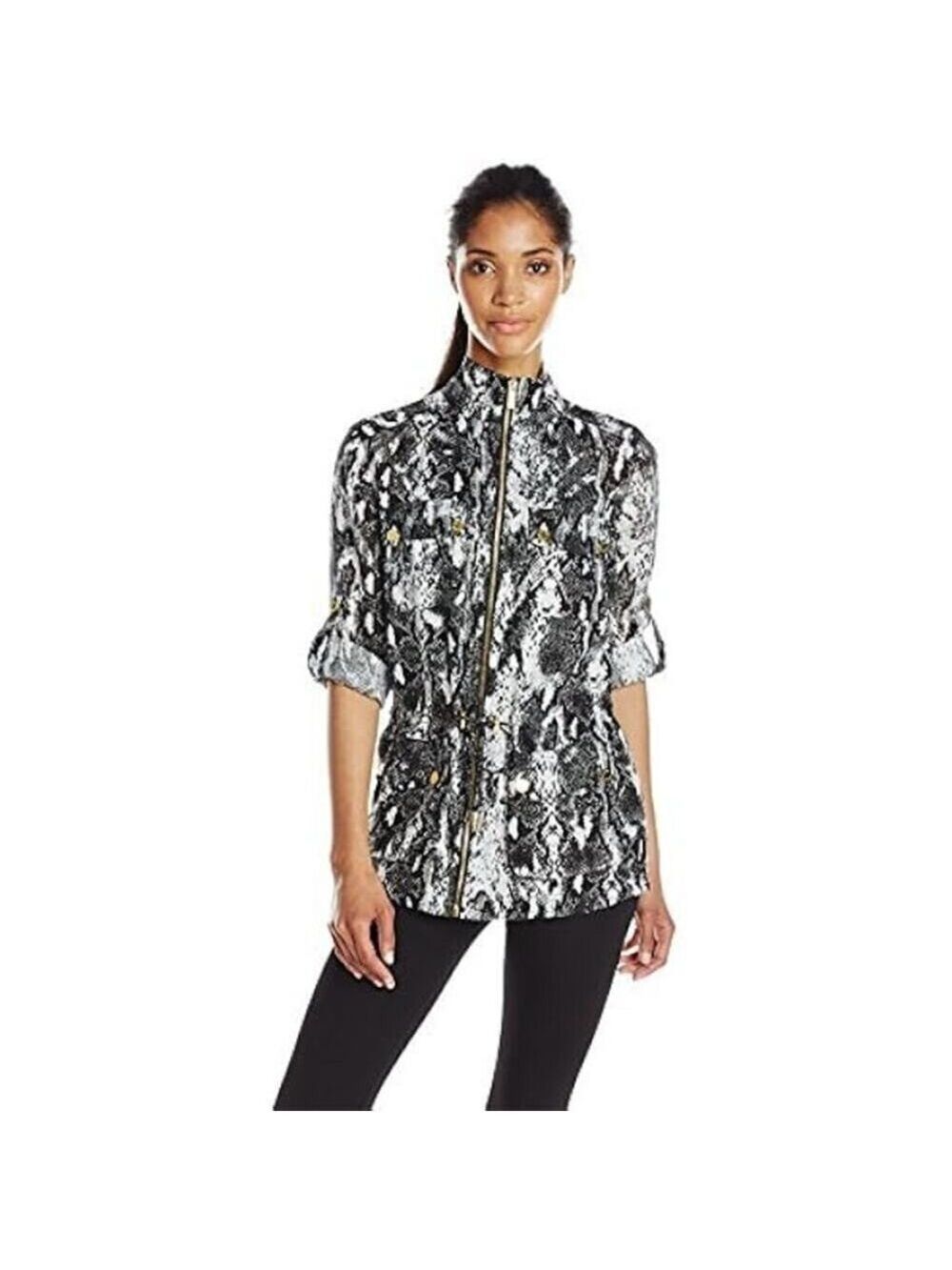 Calvin Klein Linen Snakeskin Print Zip Drawstring Jacket Size 0X